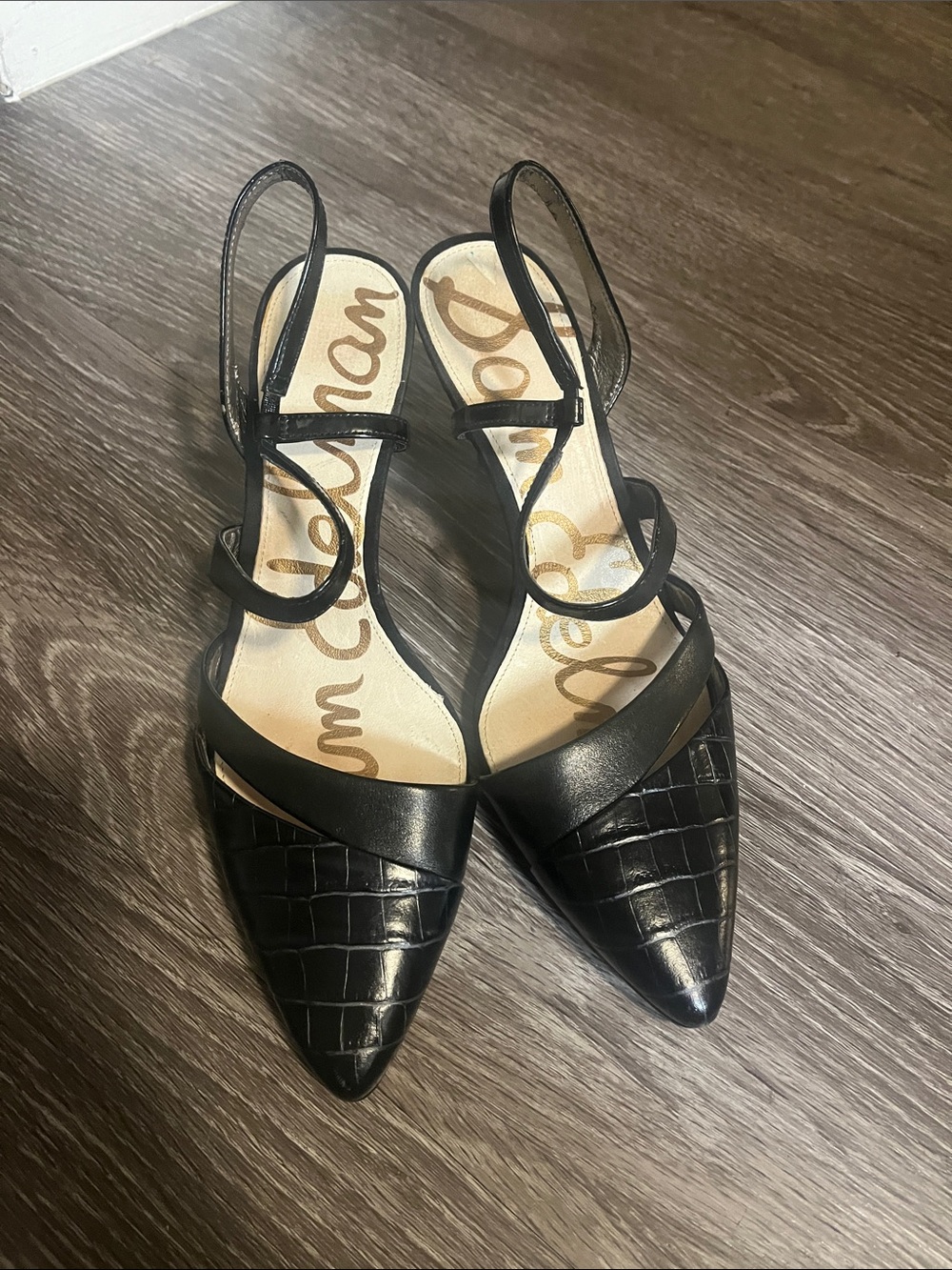 Sam Edelman Black Croc-Embossed Pointed Slingback  sz 39